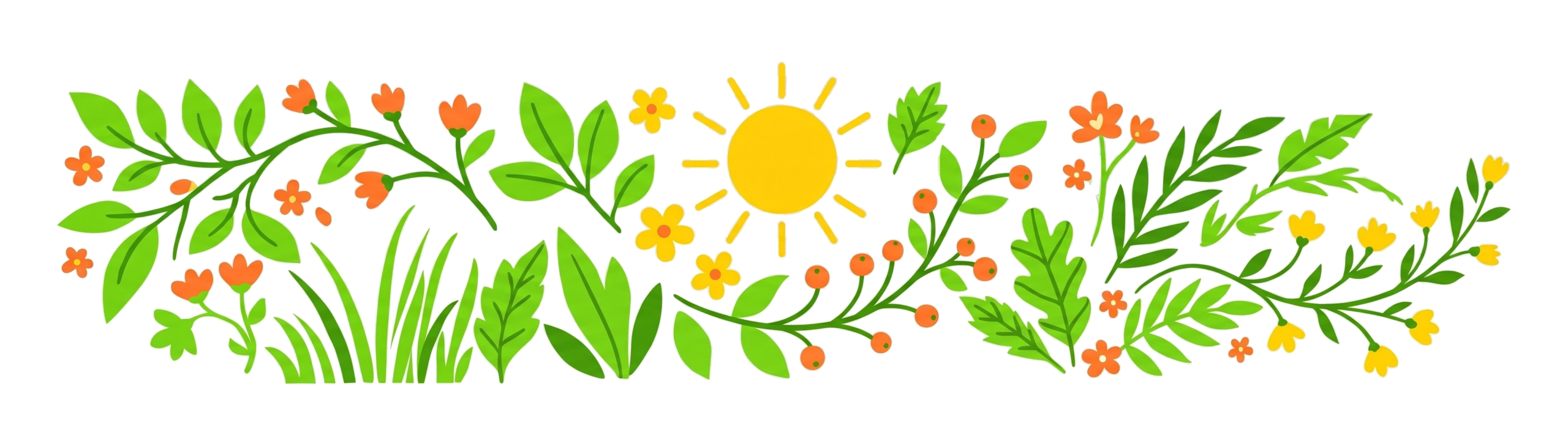 花と葉と太陽をあしらった装飾イラスト